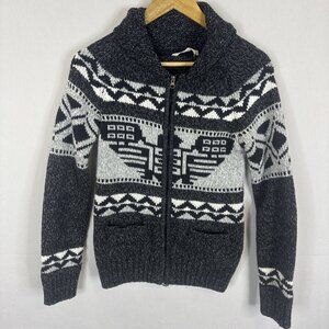 Bluenotes Women’s M Nordic Thunderbird Zip Sweater Medium Gray Black Cowichan